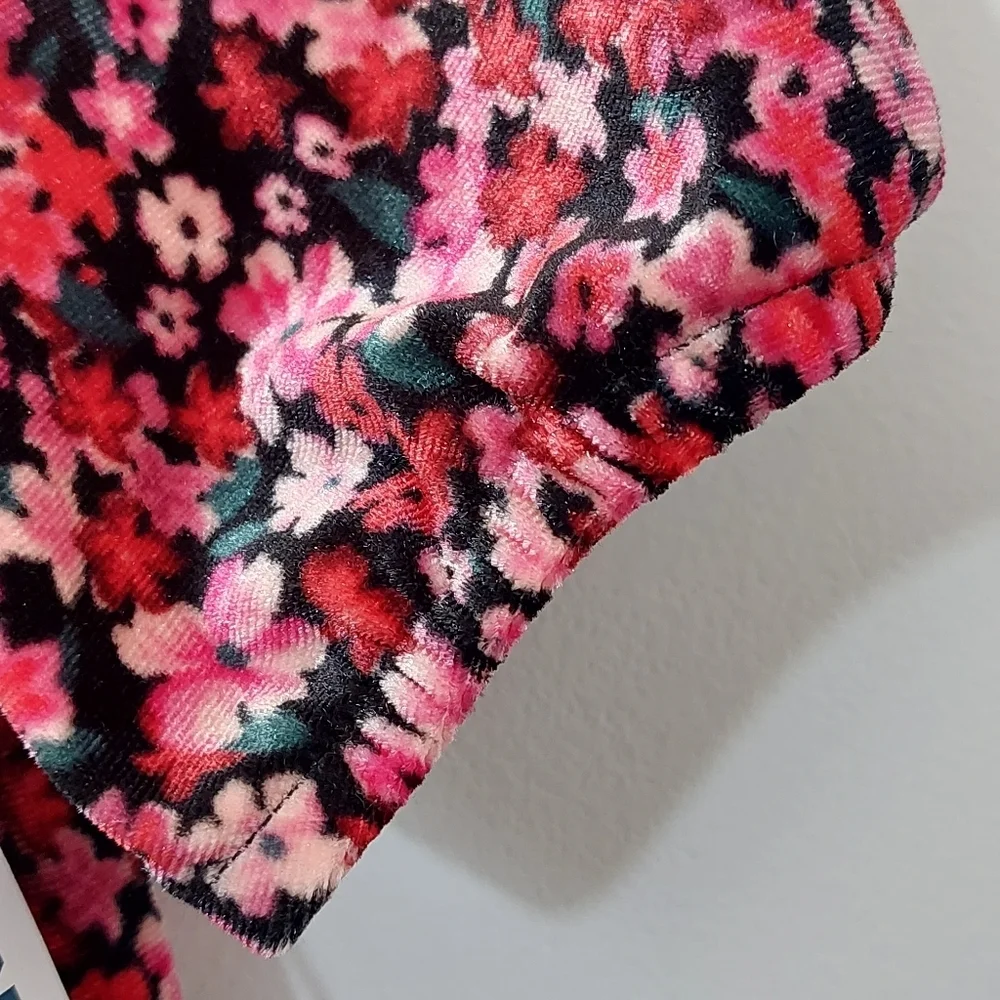Old Navy Girl's Size XS 5 Puff Sleeve Dress Velour Cozy Black Red Pink